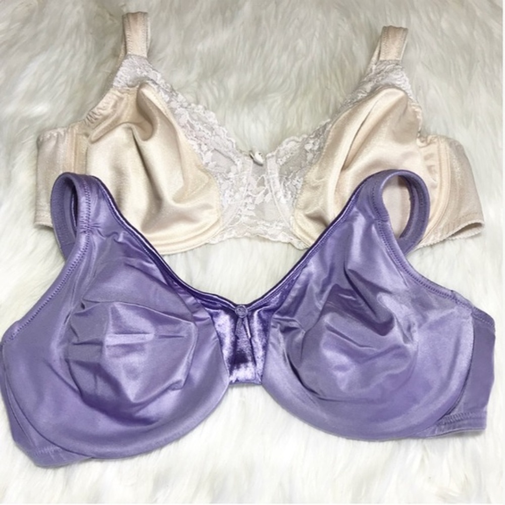 2 Unlined Full Coverage Bra Bundle Purple Tan 38C